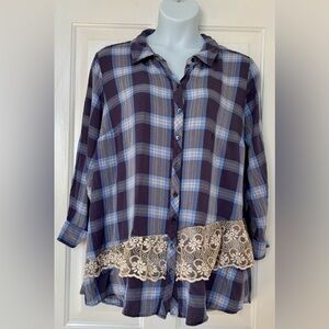 LOGO Plaid and Lace Shirt 26W